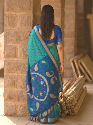 Sea Green Soft Silk Saree With Blouse Piece