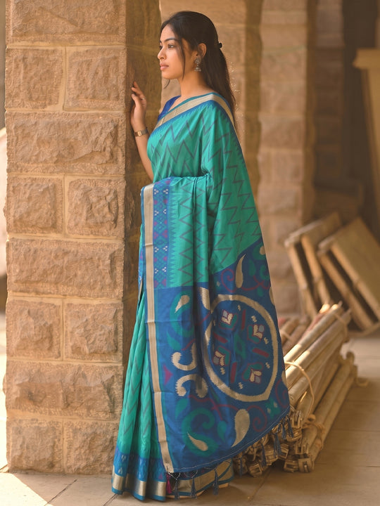 Sea Green Soft Silk Saree With Blouse Piece