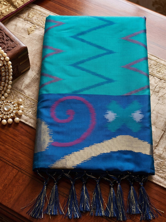 Sea Green Soft Silk Saree With Blouse Piece