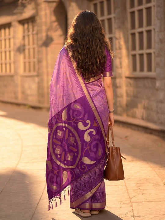Lavender Soft Silk Saree With Blouse Piece