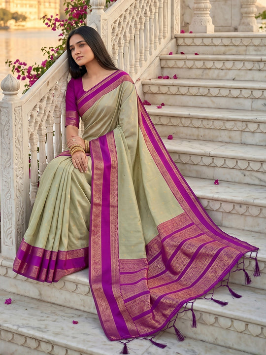 PESTAL LIGH GRAY SILK BLEND Saree With Blouse Piece