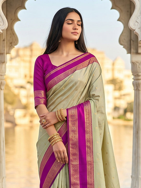 PESTAL LIGH GRAY SILK BLEND Saree With Blouse Piece