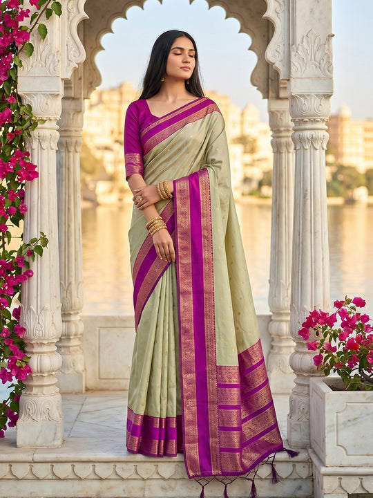 PESTAL LIGH GRAY SILK BLEND Saree With Blouse Piece