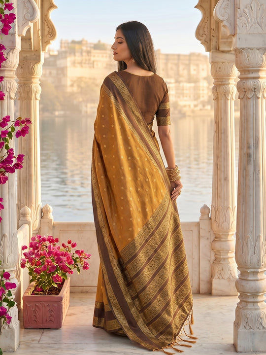 BROWN SILK BLEND Saree With Blouse Piece
