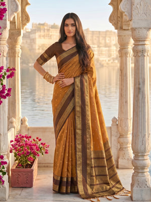 BROWN SILK BLEND Saree With Blouse Piece