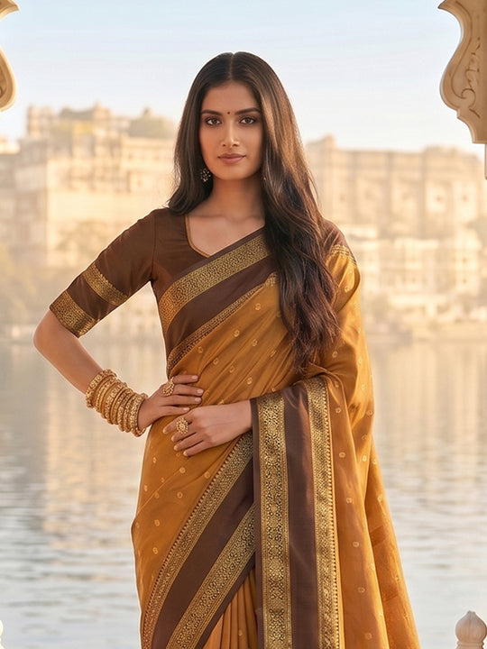 BROWN SILK BLEND Saree With Blouse Piece