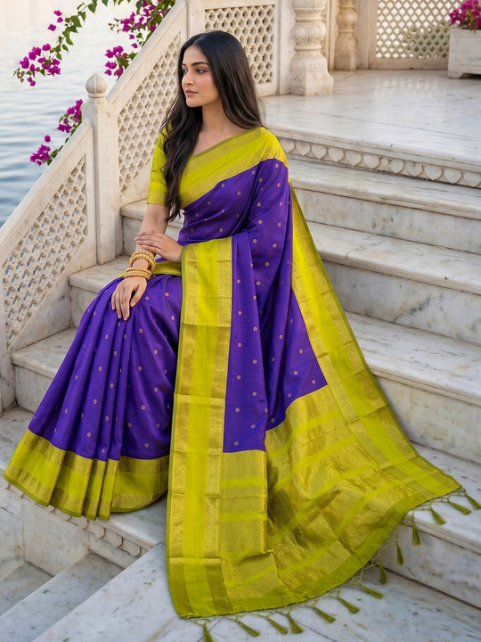 NAVY BLUE SILK BLEND Saree With Blouse Piece