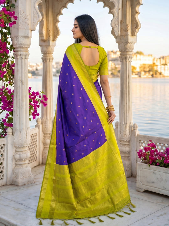 NAVY BLUE SILK BLEND Saree With Blouse Piece