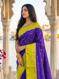 NAVY BLUE SILK BLEND Saree With Blouse Piece