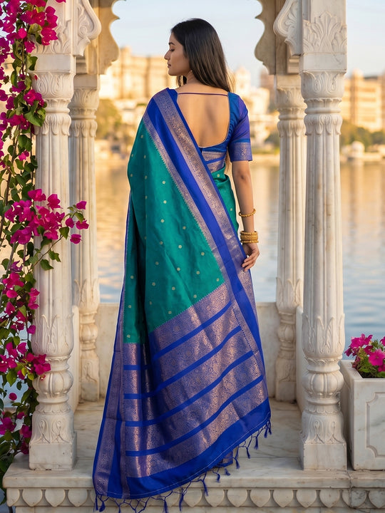 Rama Green  SILK BLEND Saree With Blouse Piece