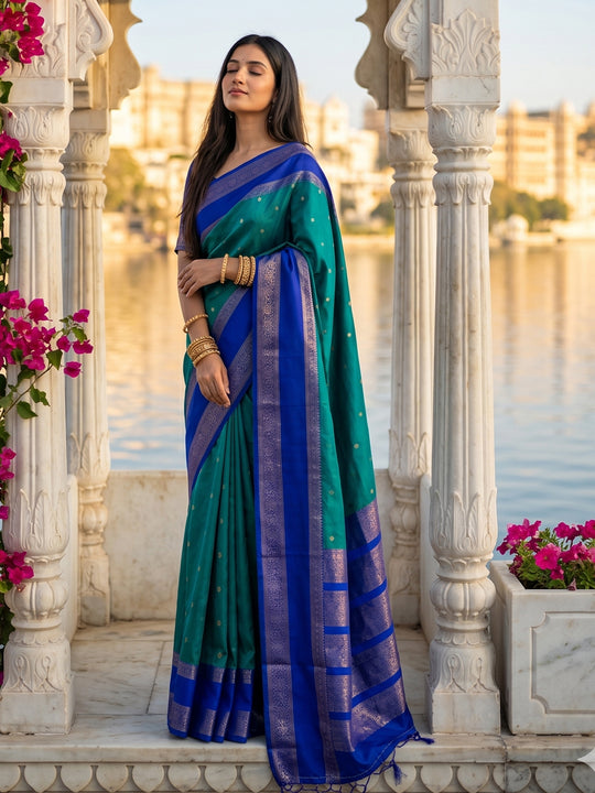 Rama Green  SILK BLEND Saree With Blouse Piece