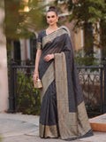 Black Cotton Blend Saree With Blouse Piece
