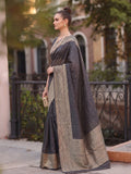 Black Cotton Blend Saree With Blouse Piece