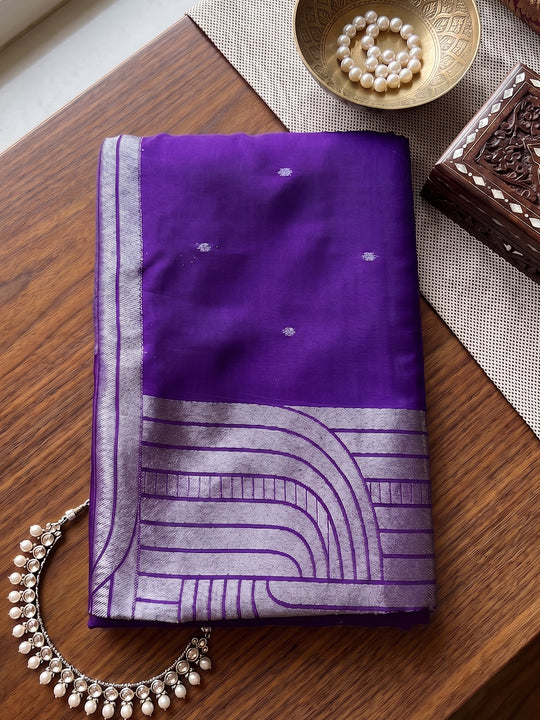 Royal Blue Cotton Blend Saree With Blouse Piece