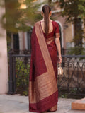 Maroon Cotton Blend Saree With Blouse Piece