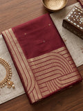 Maroon Cotton Blend Saree With Blouse Piece