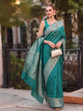 Rama Blue Cotton Blend Saree With Blouse Piece