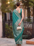 Rama Blue Cotton Blend Saree With Blouse Piece