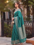 Rama Blue Cotton Blend Saree With Blouse Piece
