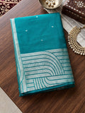 Rama Blue Cotton Blend Saree With Blouse Piece