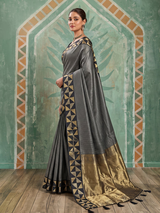 Black Art Silk Saree With Blouse Piece