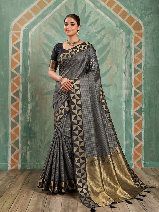 Black Art Silk Saree With Blouse Piece