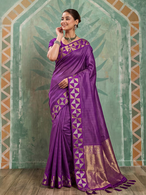 Purple Art Silk Saree With Blouse Piece