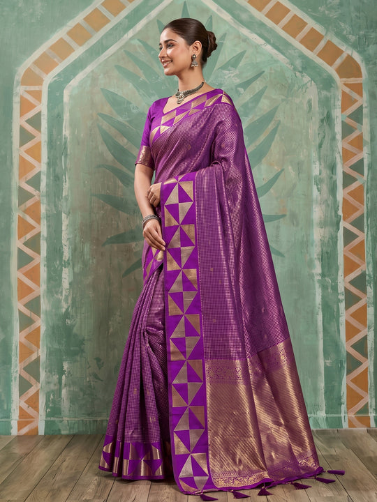 Purple Art Silk Saree With Blouse Piece