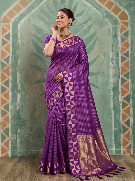 Purple Art Silk Saree With Blouse Piece
