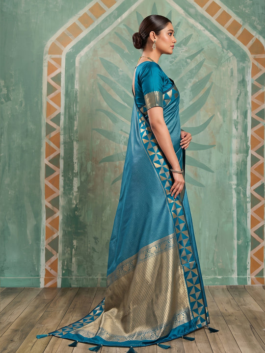 Teal Art Silk Saree With Blouse Piece