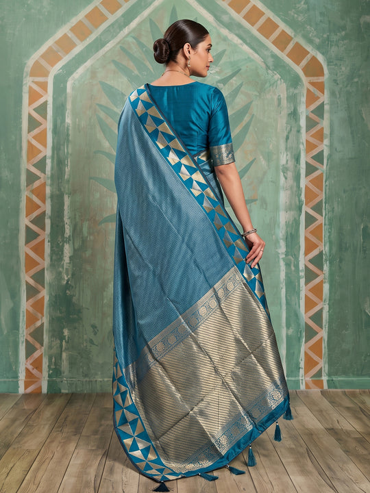Teal Art Silk Saree With Blouse Piece