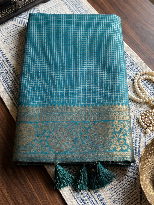 Teal Art Silk Saree With Blouse Piece