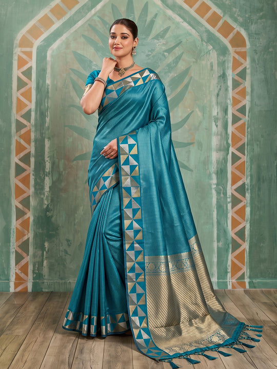 Teal Art Silk Saree With Blouse Piece