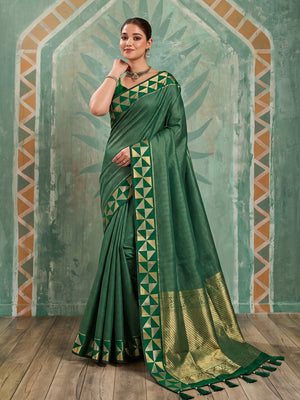 Green Art Silk Saree With Blouse Piece