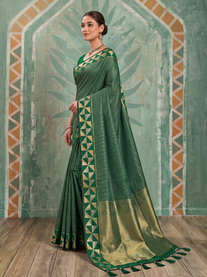 Green Art Silk Saree With Blouse Piece