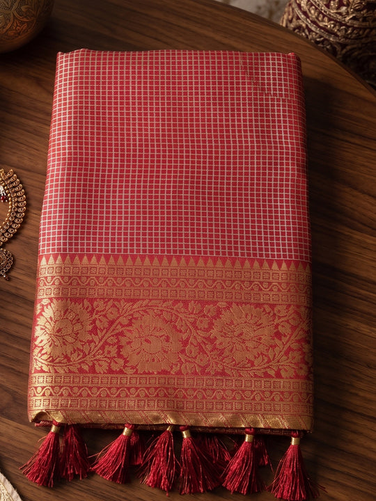 Red Art Silk Saree With Blouse Piece