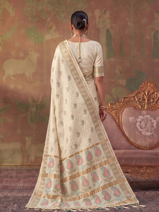 Cream Soft Silk Saree With Blouse Piece