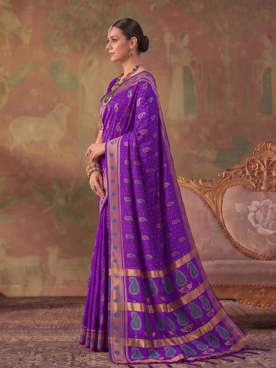 Violet Soft Silk Saree With Blouse Piece