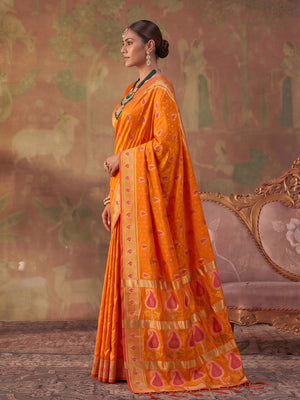 Orange Soft Silk Saree With Blouse Piece