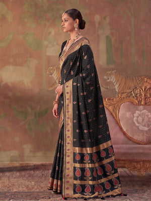 Black Soft Silk Saree With Blouse Piece