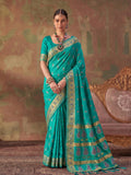 Sea Green Soft Silk Saree With Blouse Piece