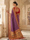 Purple Banarasi Silk Saree With Blouse Piece