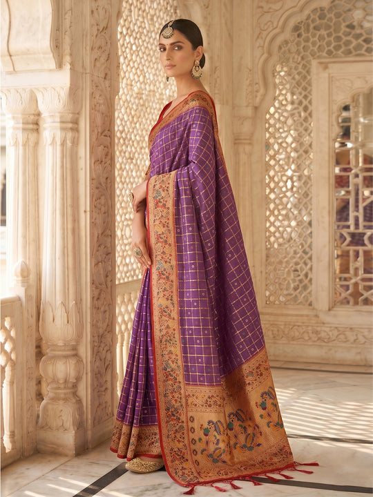 Purple Banarasi Silk Saree With Blouse Piece