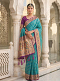 Turquoise Banarasi Silk Saree With Blouse Piece