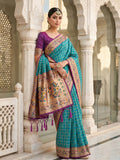 Turquoise Banarasi Silk Saree With Blouse Piece