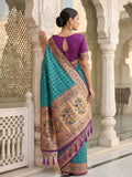 Turquoise Banarasi Silk Saree With Blouse Piece