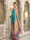 Turquoise Banarasi Silk Saree With Blouse Piece