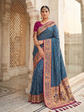 Blue Banarasi Silk Saree With Blouse Piece