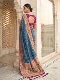 Blue Banarasi Silk Saree With Blouse Piece