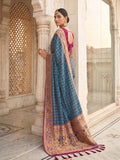 Blue Banarasi Silk Saree With Blouse Piece